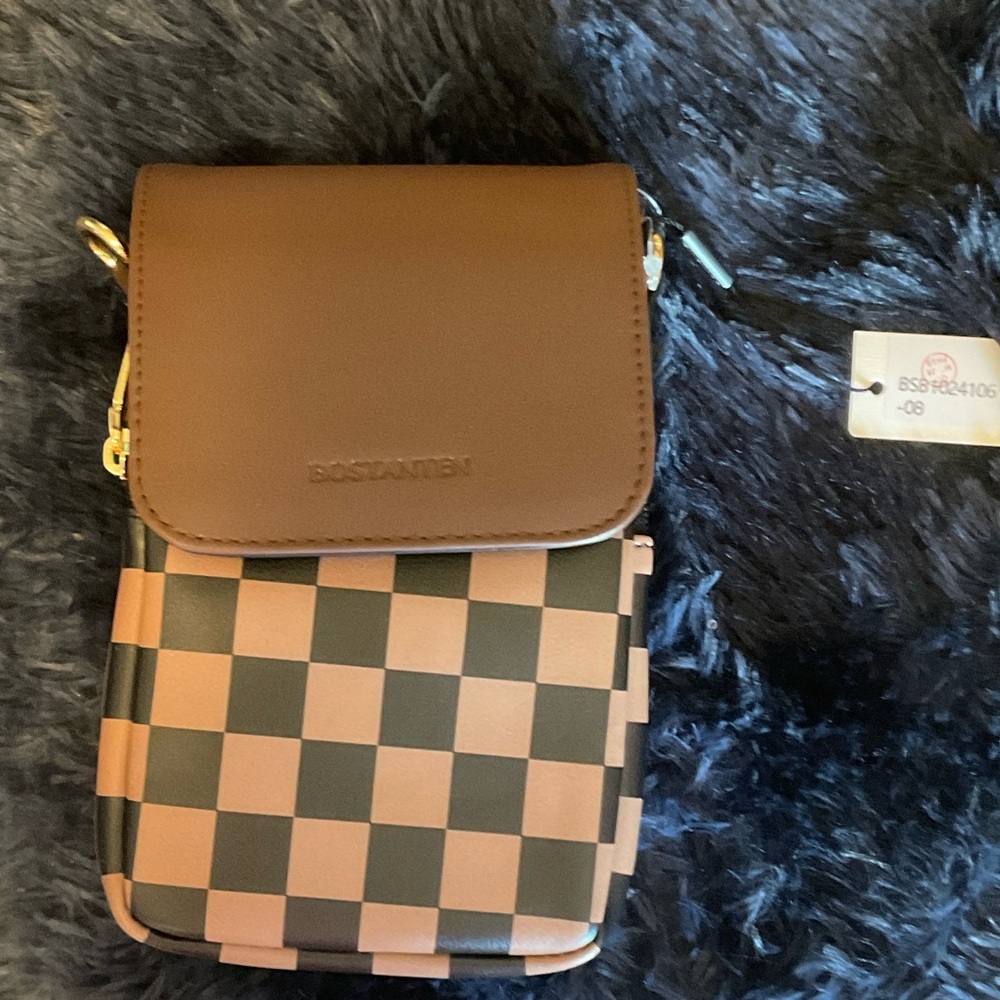 Brown Checkered Crossbody Bag by BOSNANBEN